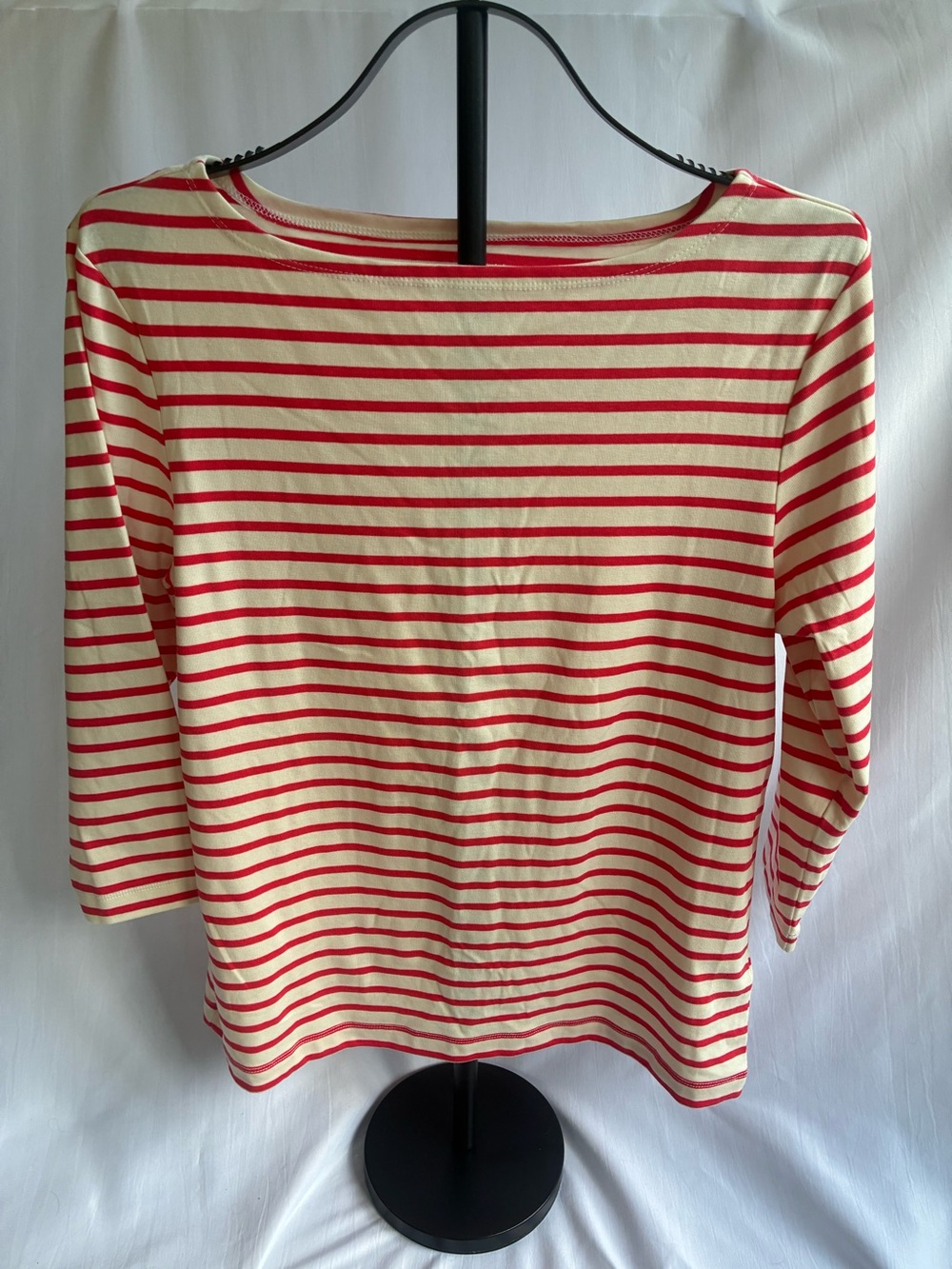 Amazon Red and Cream Striped Boatneck Long Sleeve Top XL